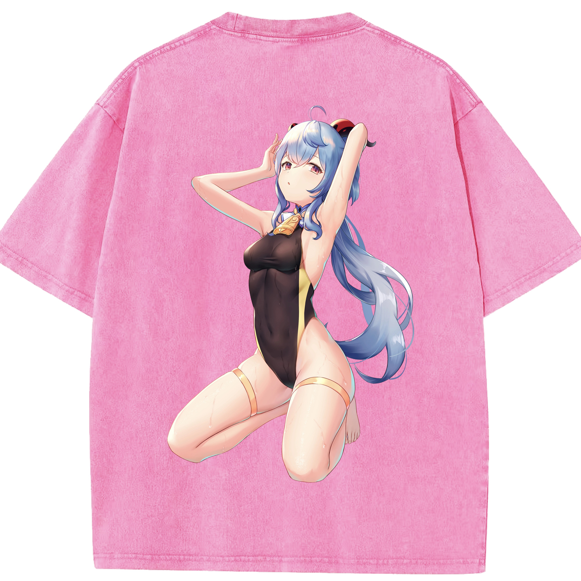 げんし神 甘雨 かんう genshin Ganyu 綿100% ヴィンテージ風 半袖Tシャツ（背面プリント）